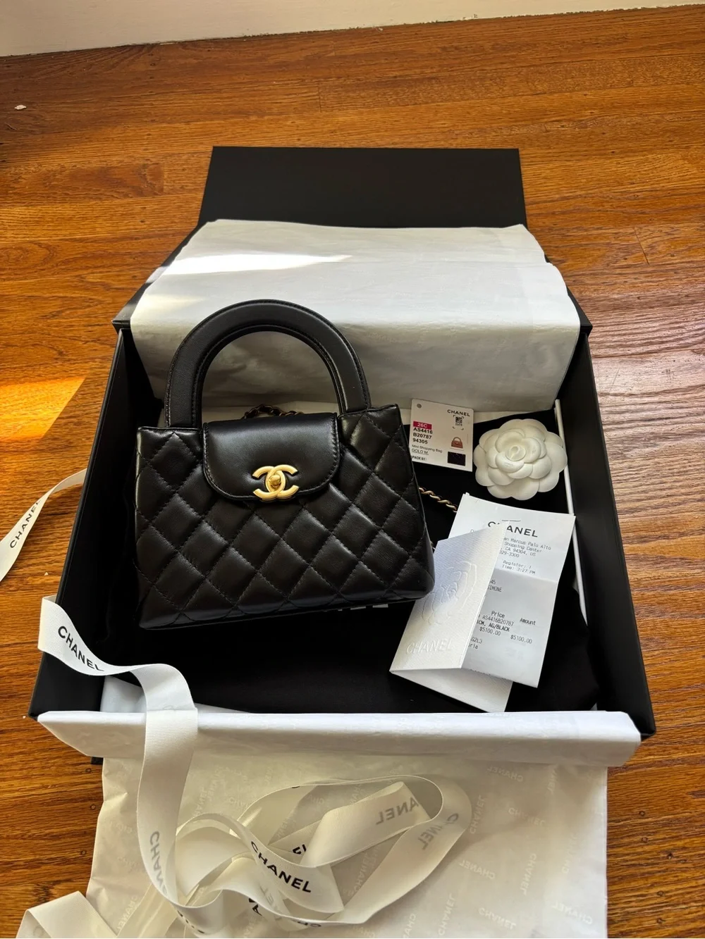 CHANEL Black Quilted Mini Top-Handle Bag with Gold CC